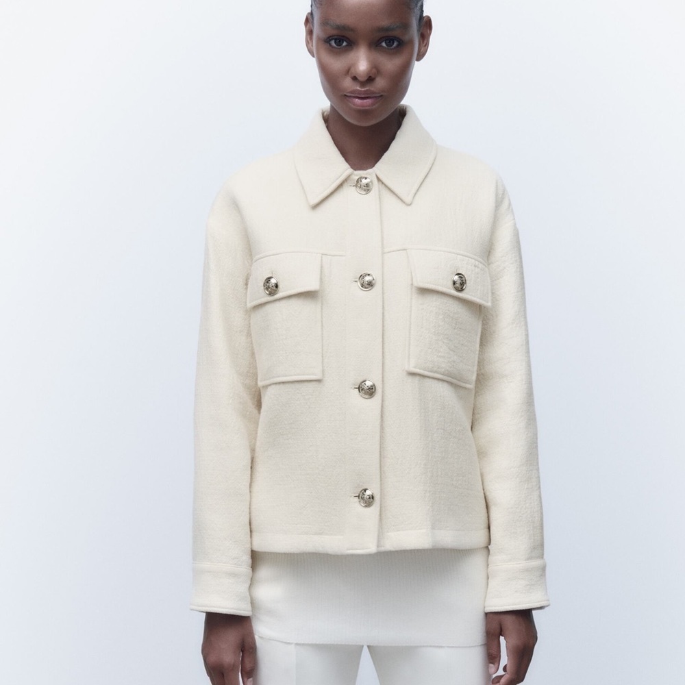 Zara Cream textured golden button jacket